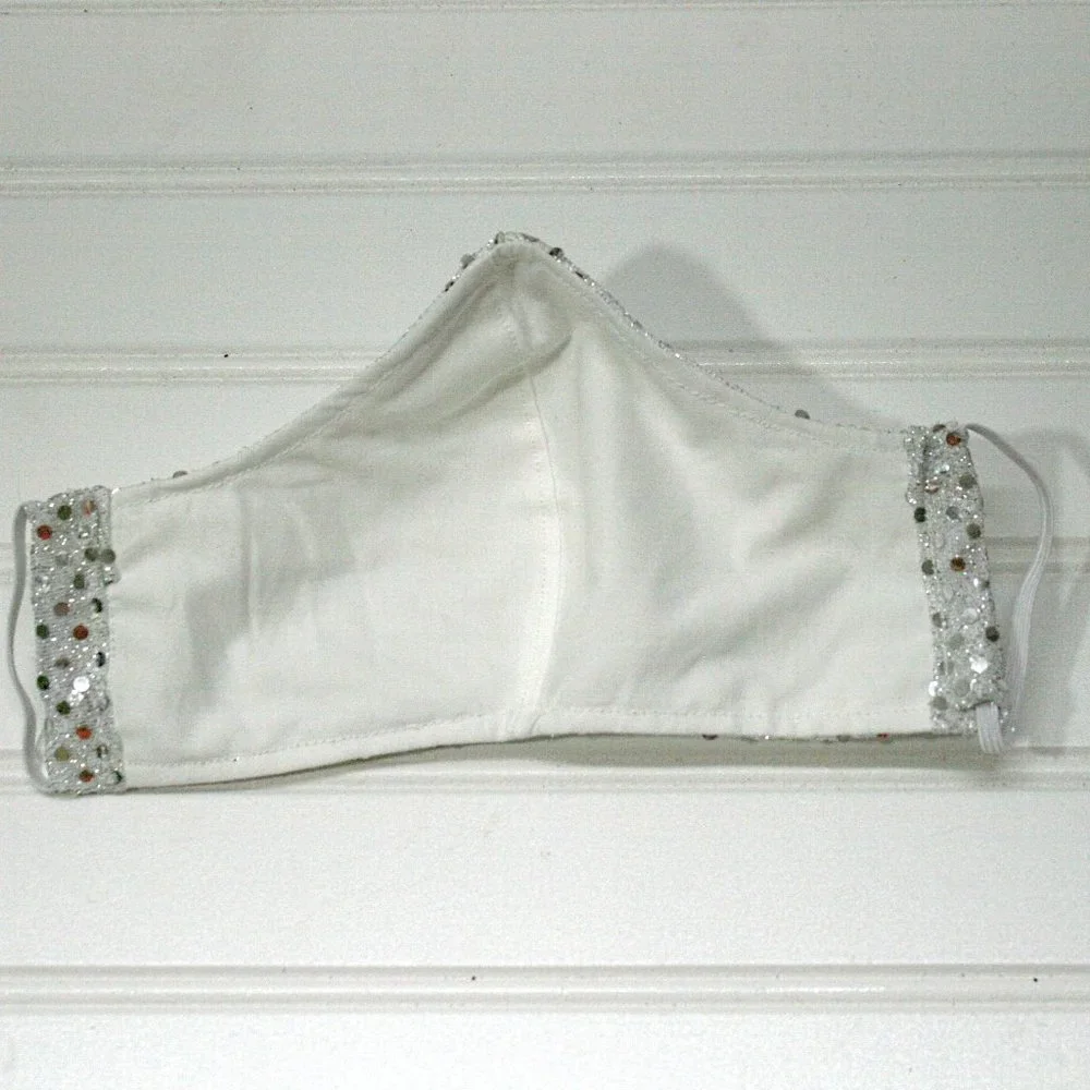 HAND CRAFTED Face Mask Silver Confetti Dot Sequin - Adult - Shield Style - Picture 5 of 14